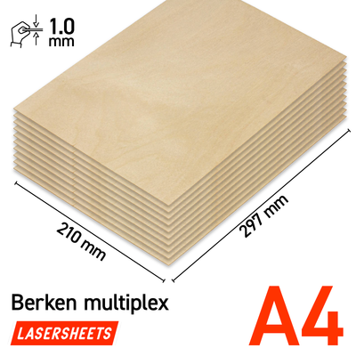 Lasersheets 10 x A4 1mm Contreplaqué de bouleau | 210 x 297 mm | Pack avantage | Pour la découpe laser, le modélisme, les loisirs créatifs, le CNC, la pyrogravure