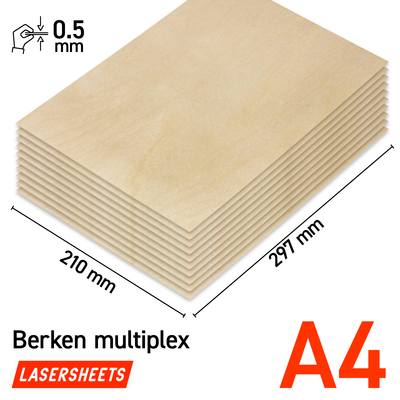 Lasersheets 10 x A4 Contreplaqué de bouleau 0.5mm | 210 x 297 mm | Pack avantage | Pour découpe laser, modélisme, loisirs créatifs, CNC, pyrogravure