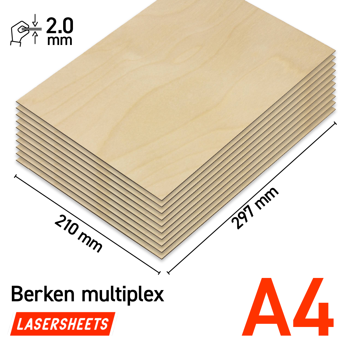 Lasersheets 10 x A4 Contreplaqué de bouleau 2mm | 210 x 297 mm | Pack avantage | Pour découpe laser, modélisme, loisirs, CNC, pyrogravure