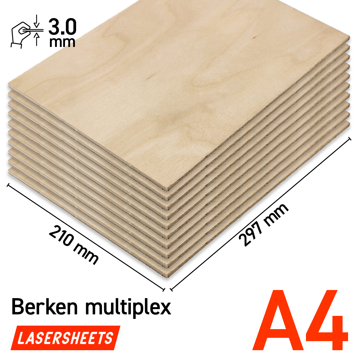 Lasersheets 10 x A4 Contreplaqué de bouleau 3 mm | 210 x 297 mm | Pack avantage | Pour découpe laser, modélisme, loisirs, CNC, pyrogravure