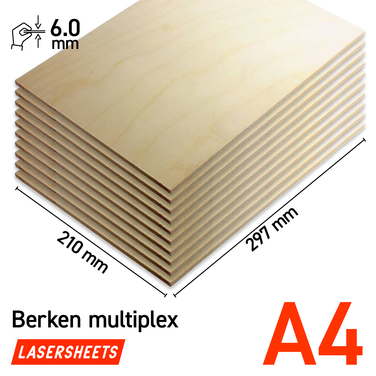 Lasersheets 10 x A4 Contreplaqué de bouleau 6mm | 210 x 297 mm | Pack avantage | Pour la découpe laser, le modélisme, les loisirs créatifs, le CNC, la pyrogravure