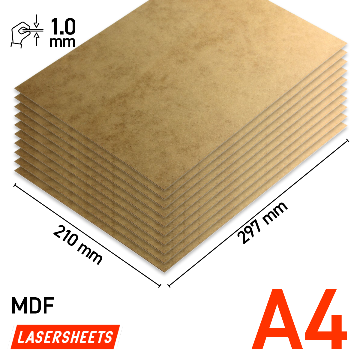 Lasersheets 10 x A4 1mm MDF | 210 x 297 mm | Pack avantage | Pour la découpe laser, le modélisme, les loisirs créatifs, le CNC, la pyrogravure