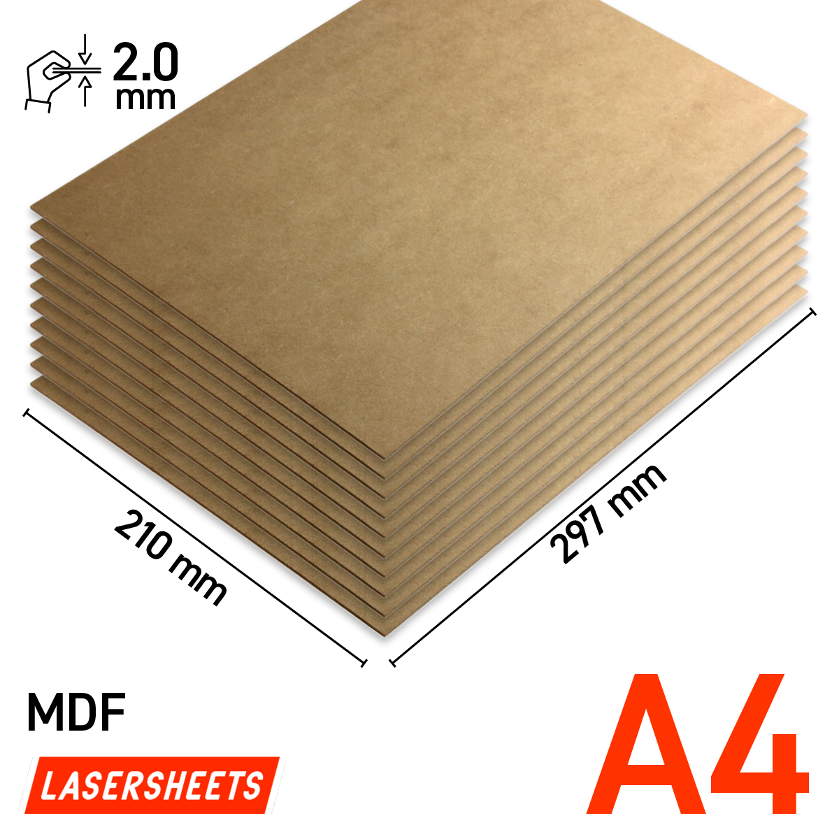 Lasersheets 10 x A4 MDF 2mm | 210 x 297 mm | Pack avantage | Pour la découpe laser, le modélisme, les loisirs, la CNC, la pyrogravure