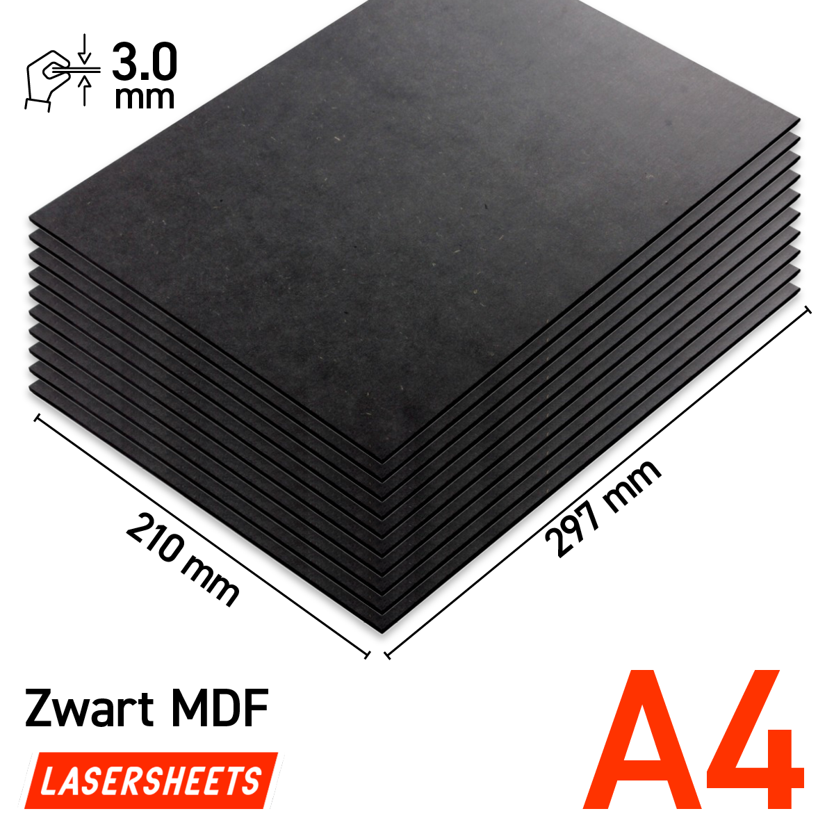 Lasersheets 10 x A4 MDF Noir 3mm | 210 x 297 mm | Pack avantage | Pour découpe laser, modélisme, loisirs créatifs, CNC, pyrogravure